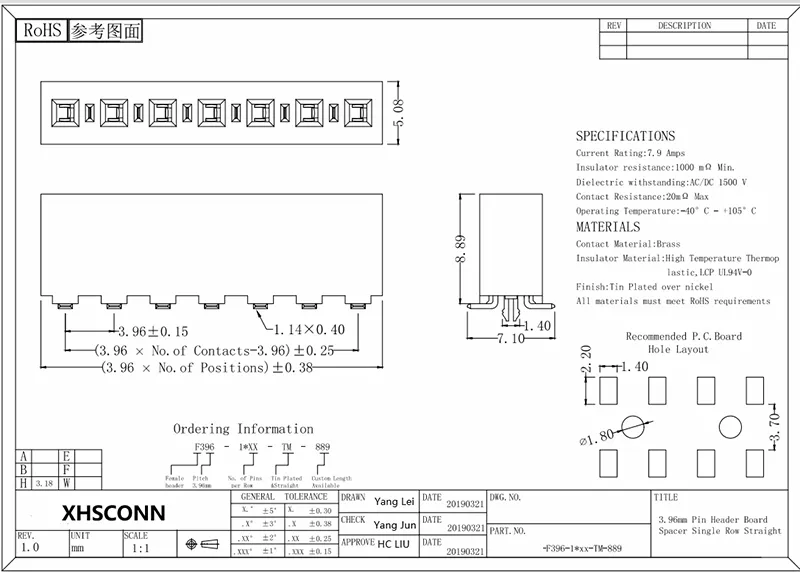3,96mm socket single row smt